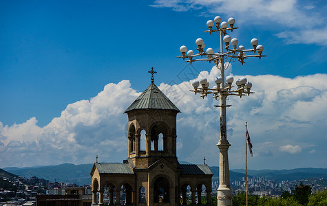 第比利斯市风景大教堂城市同巴中心背景图片