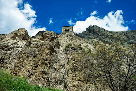 Vardzia岩石城堡窗户楼梯女王旅游旅行卡片堡垒背景图片