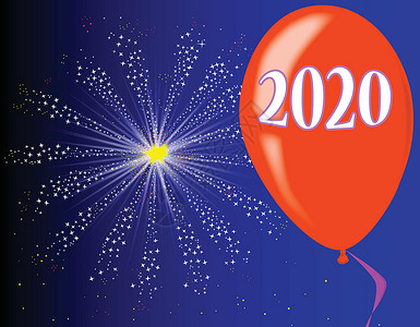 2020年新年快乐艺术品卡片插图丝带庆典绘画展示派对标签焰火背景图片