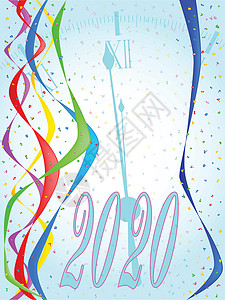 校园元旦节晚会流程新年晚会202丝带飞行标签乐趣活力艺术卡片喜悦艺术品生日插画