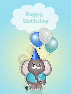 生日明信片插图孩子动物婴儿问候语派对哺乳动物愿望邀请函气球背景图片