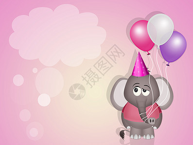 与大象和气球宝宝举行生日晚会的有趣的邀请背景图片