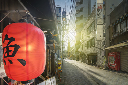 假名红稻纸灯笼 配有日本日语袋式天菜背景