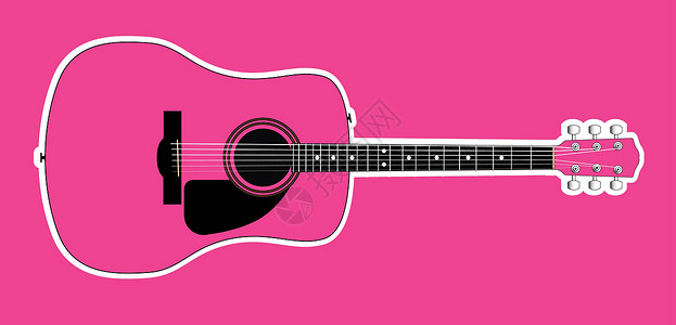 吉他指板粉红背景粉色音频吉他乌木脖子字符串铺层音乐声学蓝调岩石流行音乐韵律插画