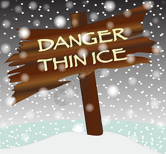 冬季薄冰木质标志绘画卡通片下雪艺术漫画插图木头艺术品背景图片
