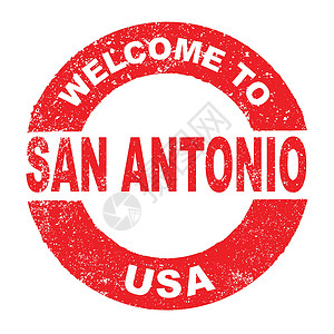 欢迎来到美国圣安东尼奥San Antonio艺术品红色贴纸网络绘画城市标签插图徽章橡皮插画