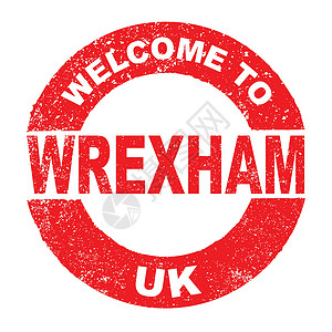 英国威尔士欢迎来到Wrexham UK墨水商业按钮互联网邮票广告橡皮城市徽章红色插画
