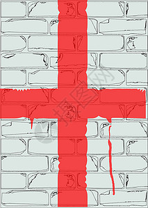 圣乔治十字涂鸦英语插图绘画红色滴水白色艺术品艺术旗帜背景图片
