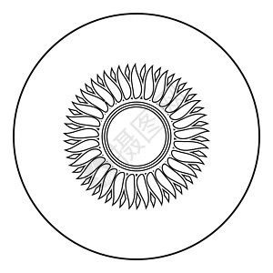 向日葵花太阳图标在圆形轮廓黑色矢量插图平面样式 imag背景图片