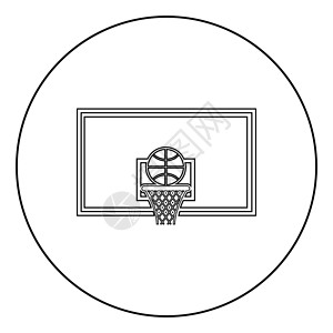 圈图标篮球圈和球篮板和网格篮子图标在圆形轮廓黑色矢量插图平面样式 imag插画