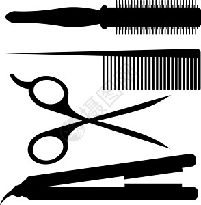 剪刀剪影理发师工具剪影圆和头发 iro插画