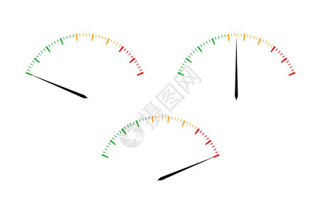 部分地一组简单的矢量转速表 带有在白色背景上隔离的红黄色和绿色部分速度计图标性能测量符号的指示器设计图片