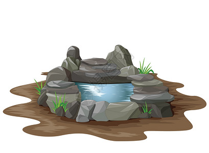 岩石洞中的冷水池插画
