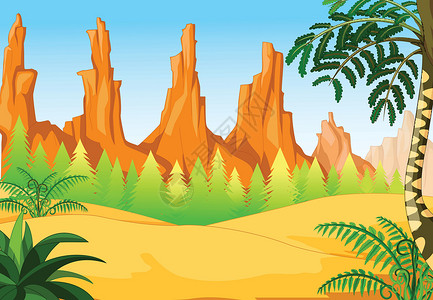 景观与树木和岩石山卡通片背景图片