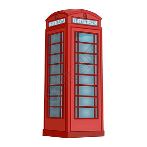 在白色背景隔绝的伦敦电话亭 红色电话亭背景图片
