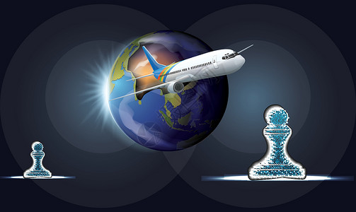 国际象棋墙世界和国际象棋棋子旅行计划纺织品男生漩涡球座叶子风格蓝色织物衣服桌子插画