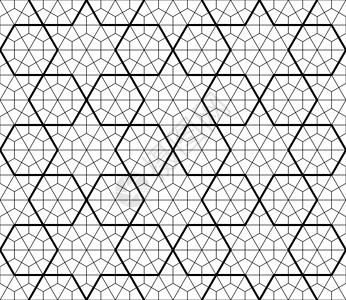 无缝的传统日本几何装饰品 黑色和白色插图包装激光三角形六边形马赛克网格木制品纺织品装饰背景图片