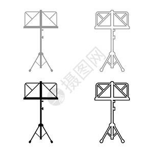 乐谱架画架三脚架图标轮廓设置黑色灰色矢量插图平面样式 imag背景图片