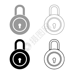 锁挂锁图标轮廓设置黑色灰色矢量插图平面样式 imag背景图片