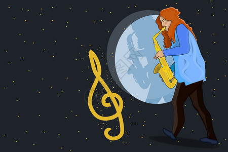 演奏萨克斯管的女音乐家 爵士音乐风格 音乐创作理念背景图片