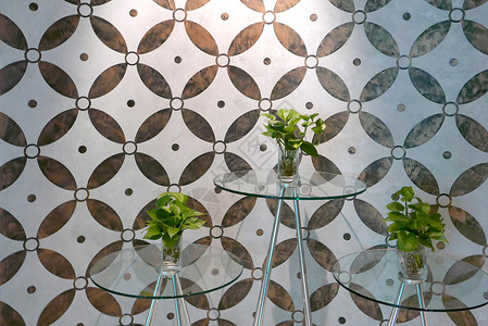 餐厅墙面背景桌及植物装饰咖啡店瓷砖艺术桌子背景图片