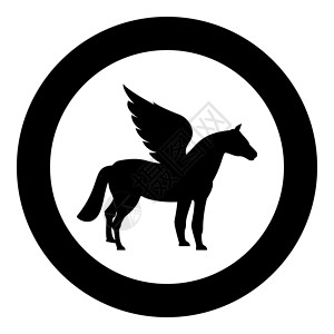 飞马座有翼马剪影神话生物神话般的动物图标在圆圈黑色矢量插图平面样式 imag背景图片