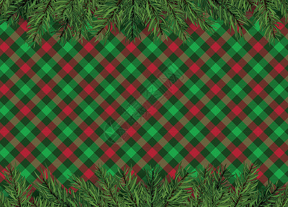 红色格子背景Redgreen 方格图案背景与圣诞树 dec纺织品装饰品红色格子绿色插图织物插画