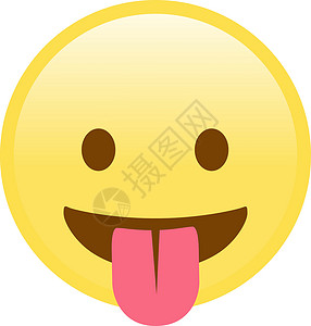 带舌头的孤立黄色笑脸平面图标背景图片