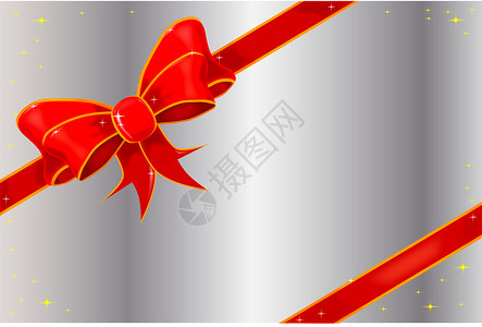 圣诞银丝带展示火花贺卡礼品红色插图丝带蝴蝶结标签丝绸背景图片