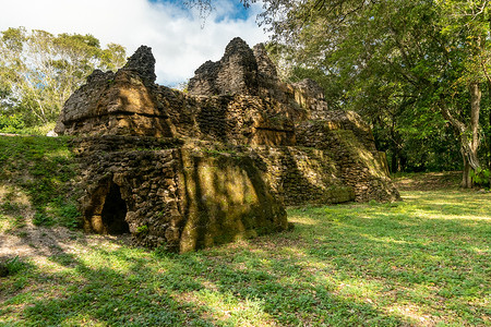 危地马拉佩滕州Uxactn市马雅金字塔金字塔建筑学寺庙圣地神社城市废墟石碑公园旅游背景