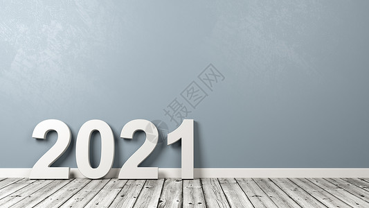 2021 年木地板上的数字文本对沃尔背景图片