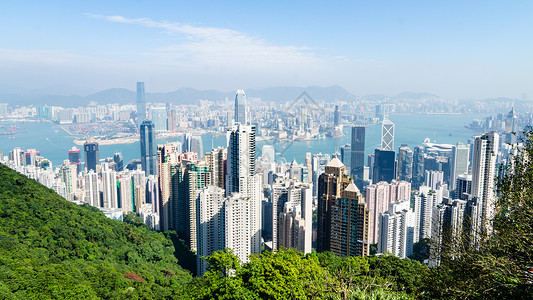 维多利亚山香港 - 维多利亚峰的观景俯视维多利亚港背景