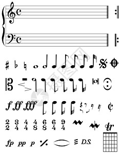 音乐名词符号标签时间钢琴谱号高音钩针音符职员短句高清图片