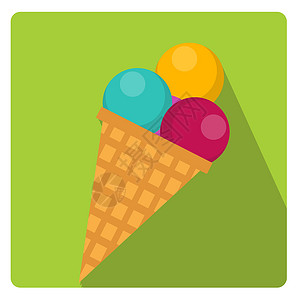 图标样式冰淇淋圆锥图标平面样式与长长的阴影隔离在白色背景上 插图背景
