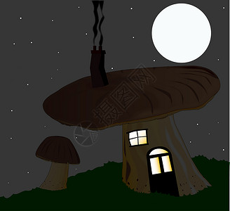 月亮下蘑菇蘑菇房插图矮人月亮地精房子荒野褐色艺术艺术品孢子背景