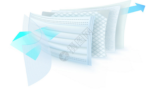 外科医用口罩三层遮罩的内部视图 以阻止灰尘和细菌粒子流感蓝色医院医疗医生空白危险呼吸预防衣服插画