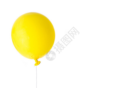 黄气球派对惊喜礼物生日乐趣漂浮塑料白色圆形丝带背景