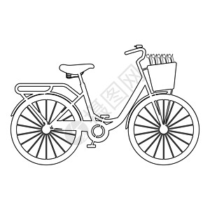 自行车与篮子和鲜花郁金香图标轮廓黑色科洛背景图片