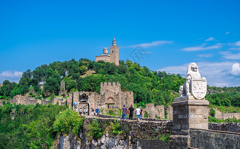 tsarevets保加利亚塔诺沃省的Tsarevets堡垒中心城市旅游城堡爬坡旅行吸引力地标狮子教会背景
