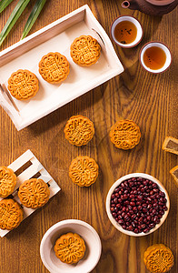 传统月饼蛋糕概念季节性茶杯面包糕点月亮文化食物节日高清图片