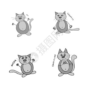 猫愤怒表情包灰猫与情绪涂鸦素描插图设计图片
