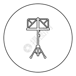 音乐架画架三脚架图标在圆形轮廓黑色矢量插图平面样式 imag背景图片