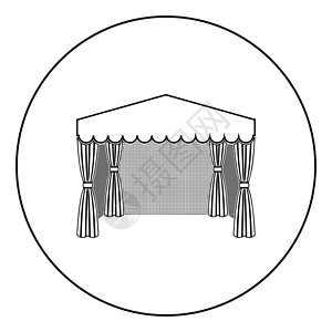 蒙古包图标购物亭商业帐篷 Marquee 广告图标在圆形轮廓黑色矢量插图平面样式 imag设计图片