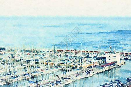 水彩海洋水彩艺术 PrintSea 和旅行场景笔触海洋艺术品奢华刷子绘画创造力海报风格艺术家背景