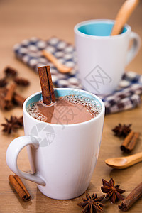 热巧克力饮料咖啡店牛奶食物早餐可可肉桂甜点背景图片
