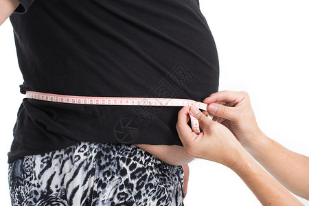 胖胖的量腰腰部男人白色饮食重量测量损失背景图片