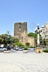 阿塞拜疆巴库 明登塔(Gyz galasy)是一座古老的堡垒背景图片