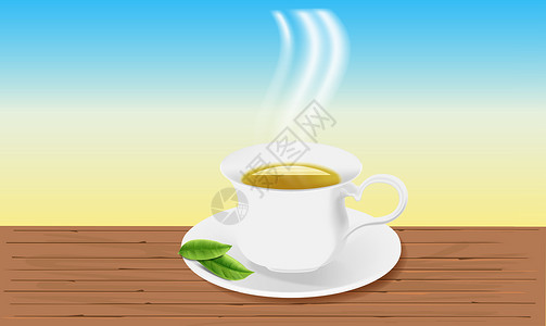 日本茶以抽象背景的叶子为茶杯仿制插图盘子咖啡店文化芳香食物草图拿铁牛奶小样草本植物设计图片