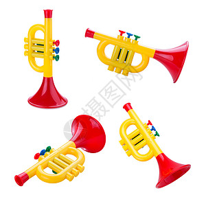 音乐玩具多号玩具工作室喇叭孩子们塑料儿童乐器水平音乐摄影红色背景