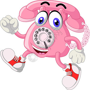 滑稽的老粉红色电话走在红鞋卡通片背景图片